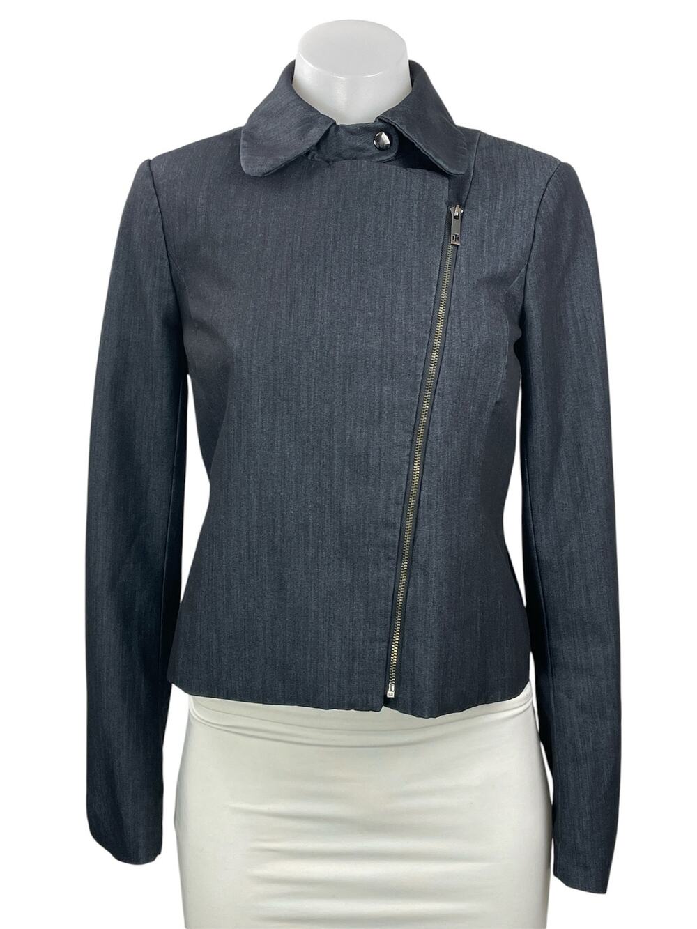 Tommy Hilfiger Women's Black Long Sleeve Asymmetric Zip Moto Coat Jacket Size 0